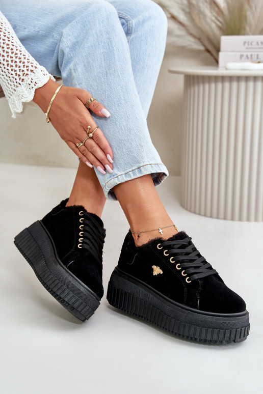 Women's Insulated Sneakers On A Massive Sole With A Gold Detail Black Lotira