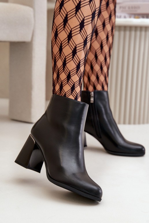 Smooth Women's Ankle Boots on a Heel Made of Eco Suede Warm Black Milisea