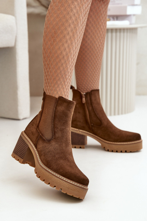 Women's Insulated Ankle Boots on a Heel Eco Suede Brown Irissinae