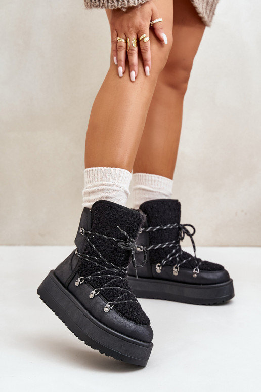 Women's Snow Boots On Platform With Lacing Black Riaviana