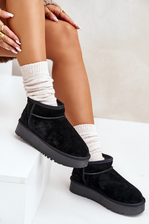 Women's Suede Snow Boots On Platform Black Nereviana