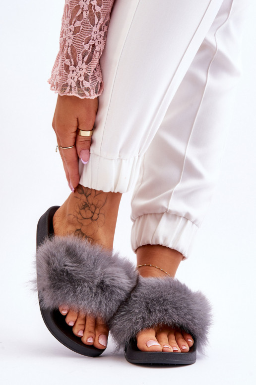 Women's Rubber Slippers With Fur Grey Lucrece