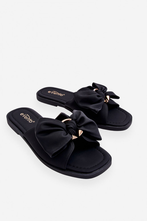 Women's Leather Slippers With Bow Black Becky