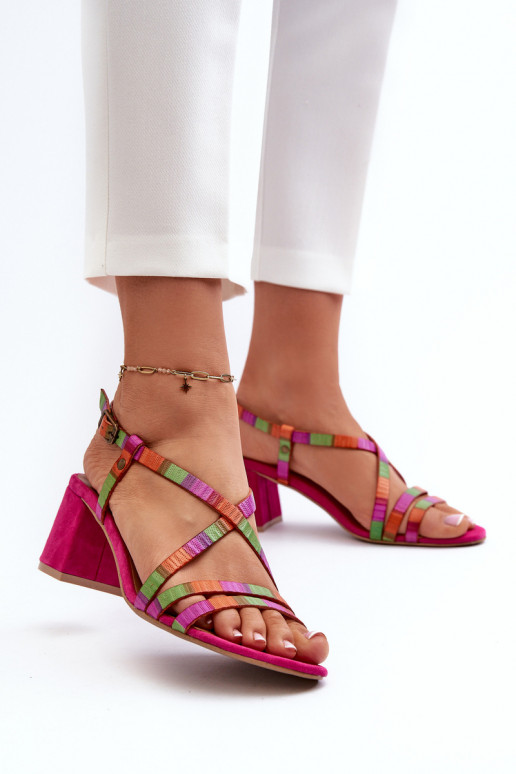 Suede Sandals With Low Heel Maciejka 06653-15 Fuchsia