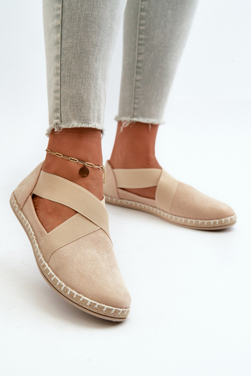 Women's Espadrilles with Elastic Straps Faux Suede Beige Phaedrana