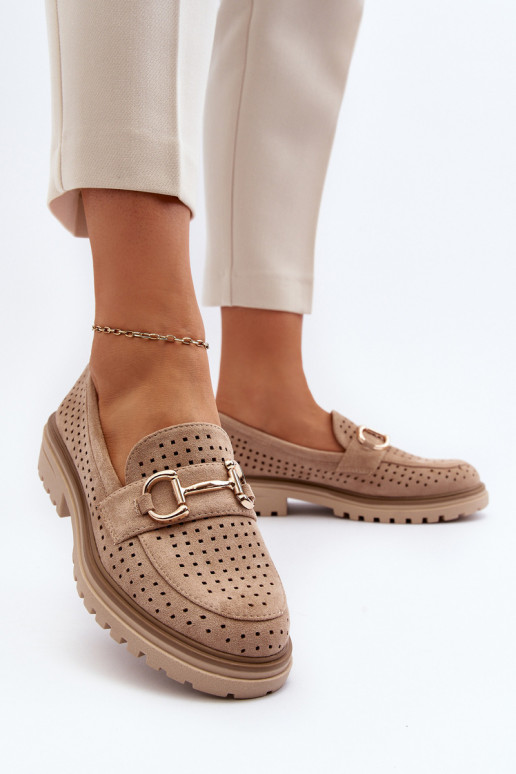 Women's Beige Cutout Detail Moccasins Talesse