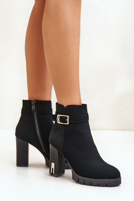 Leather Ankle Boots With Buckle On Heel Black Eftane