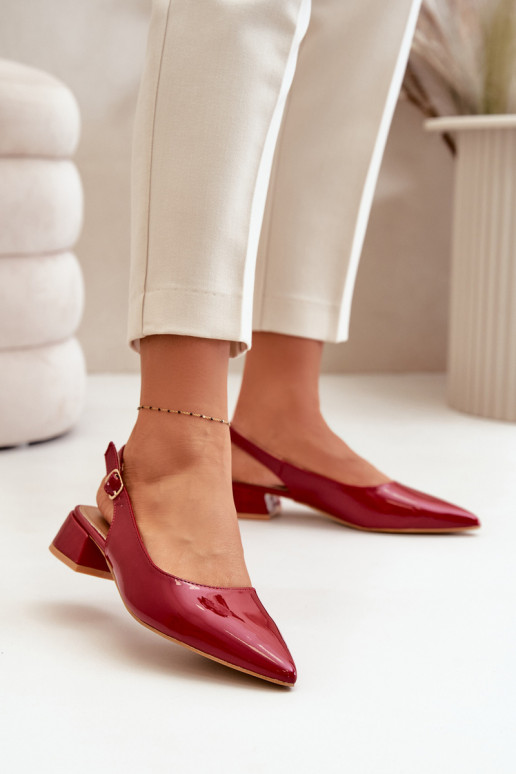 Patent Leather Ballerinas Low Heels With Pointed Toes Burgundy Anarinne