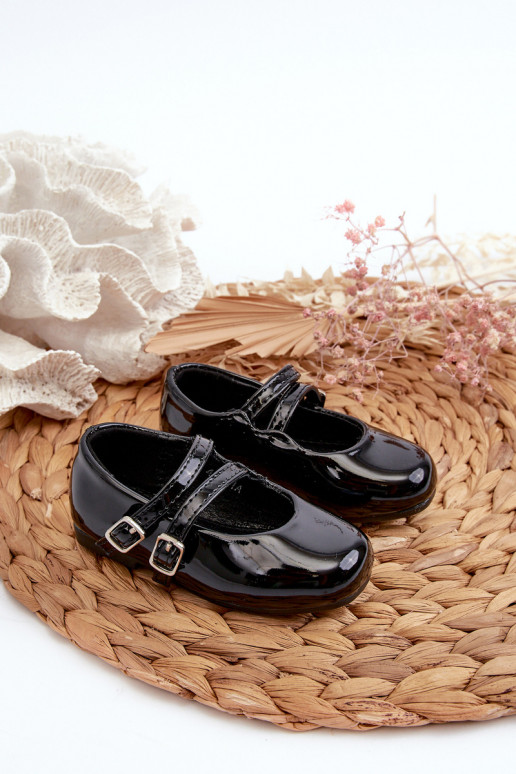 Black Patent Leather Children's Ballerina Flats with Straps Margenis