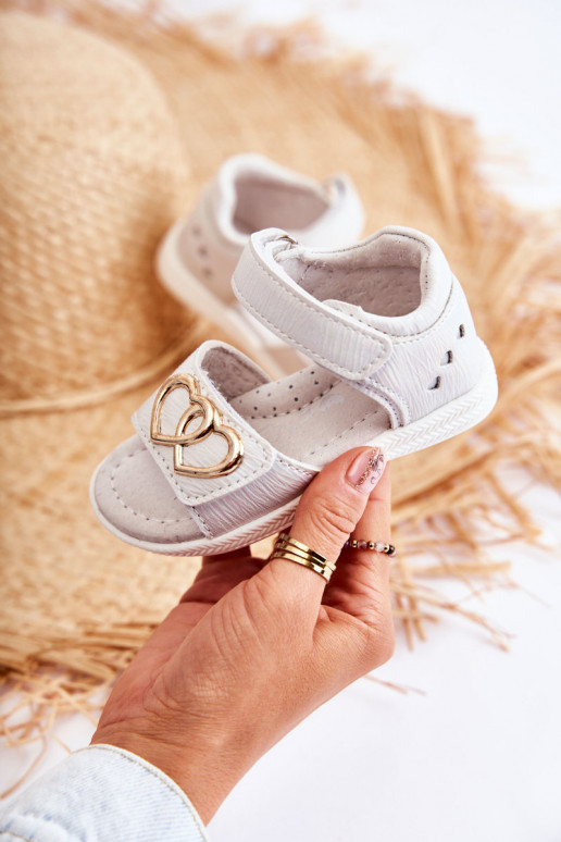 Leather Children's Sandals With Velcro White Catia