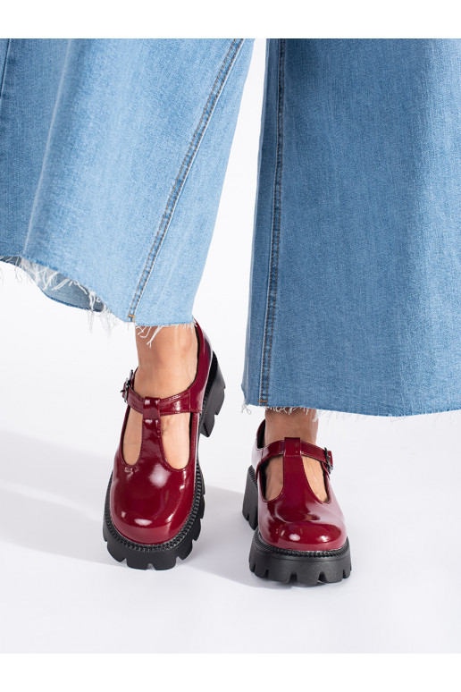 burgundy lacquered Women's boots with platform