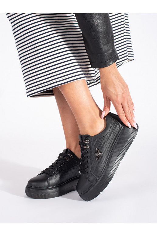 Leather black Sneakers with platform