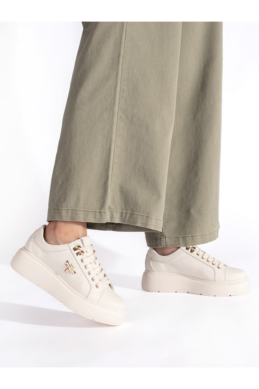 Leather beige Sneakers with platform