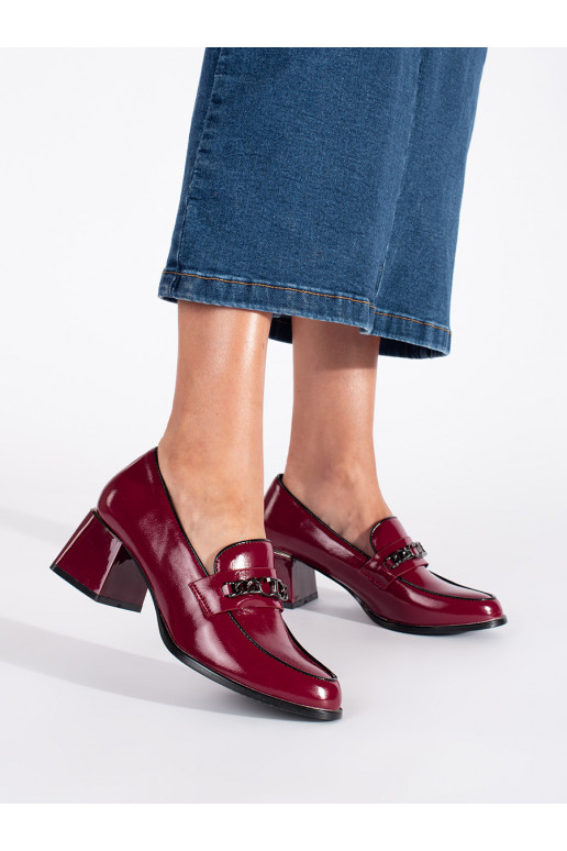 burgundy lacquered womens shoes on highheels