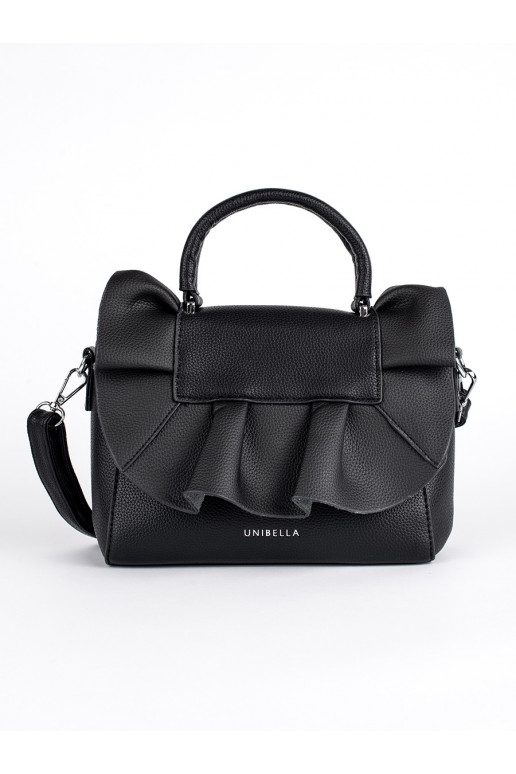 black elegant handbag z ozdobną falbanką