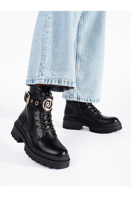 black women's boots with a decorative stripe