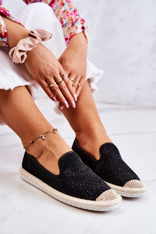 Women's Cloth Espadrilles With Cubic Zirconia Black Deimos