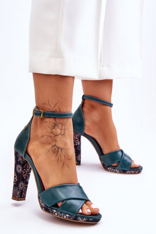 Leather Heels Sandals Maciejka 06081-09 Dark green