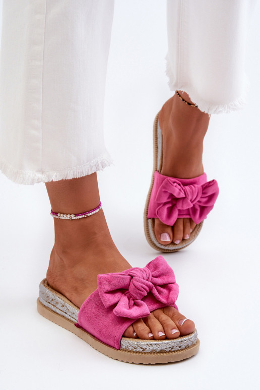 Women's Platform Slides with Bow Fuchsia Aflia