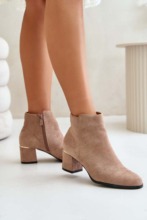 Eco Suede Ankle Boots With Zipper Dark Beige Sairis