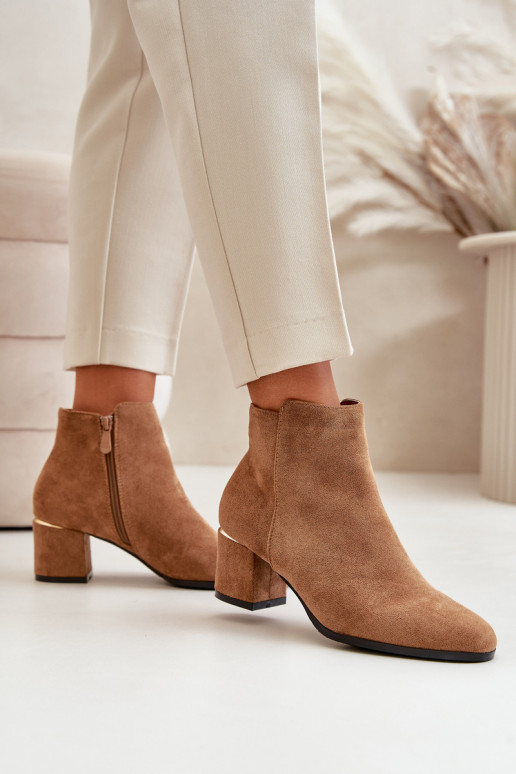 Eco Suede Ankle Boots With Heel Zipper Closure Camel Sairis