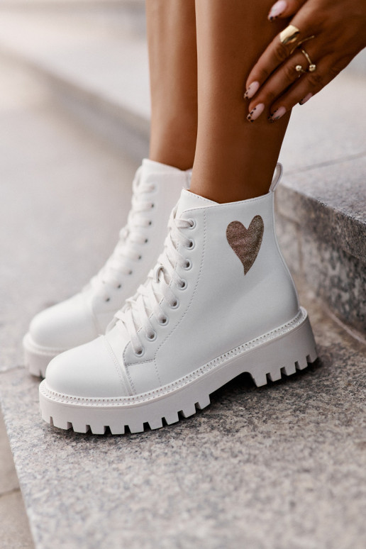 Women's Zip Boots With Decorative Heart White Obeena