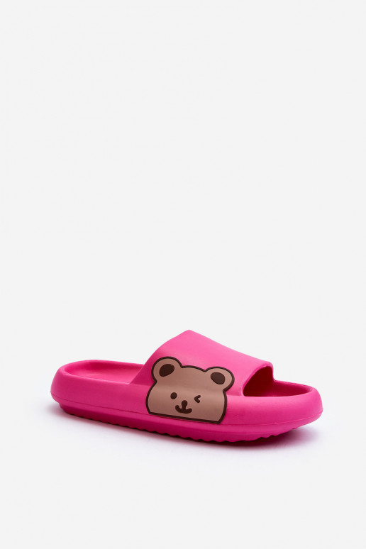 Women's Lightweight Foam Slippers with Bear Motif Fuchsia Parisso