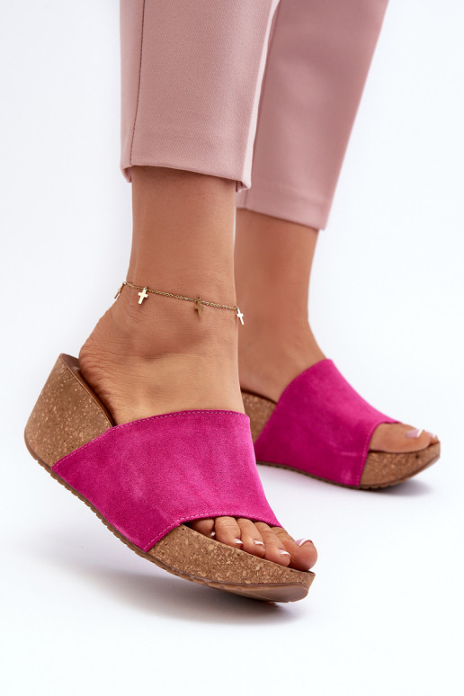 Zazoo 40311 Suede Women's Mules on Cork Wedge Pink