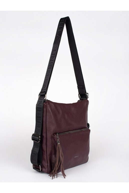 burgundy womens Handbag typu backpack z frędzlami