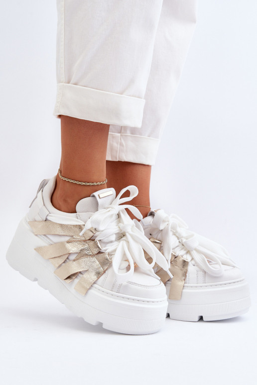 White-Gold Chunky Platform Sneakers Zazoo 2F-7033