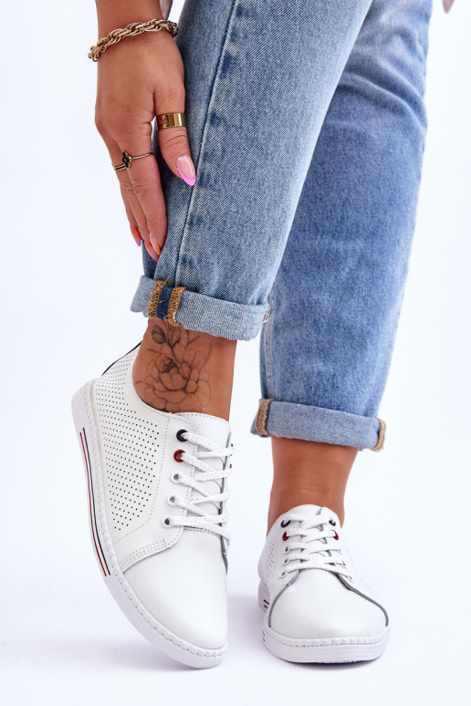 Women's White Leather Cutout Sneakers S.Barski LR952