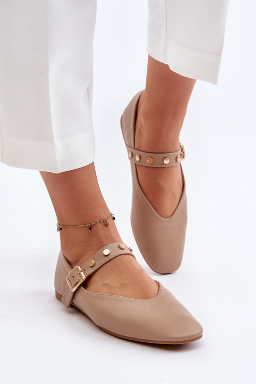 Eco Leather Ballerinas With Strap Beige Alcionora