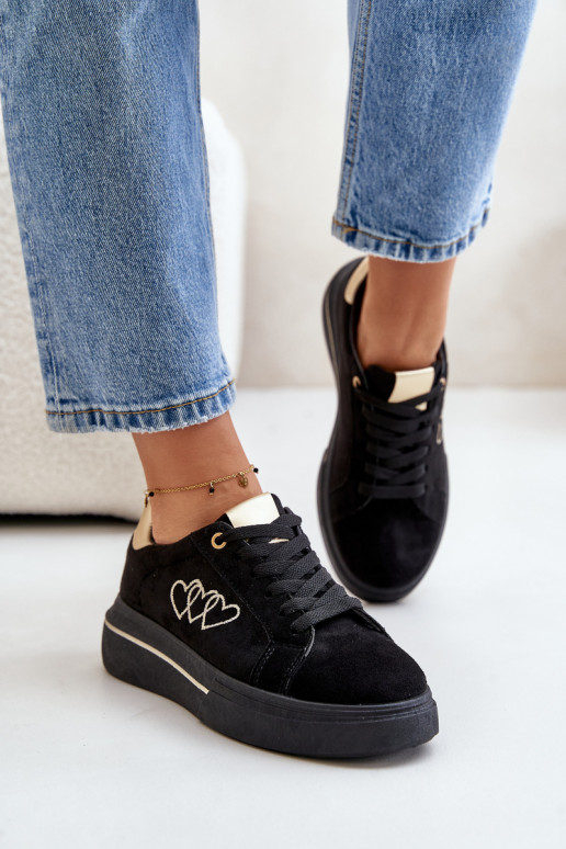 Womens Platform Sneakers With Hearts Black Avirorae