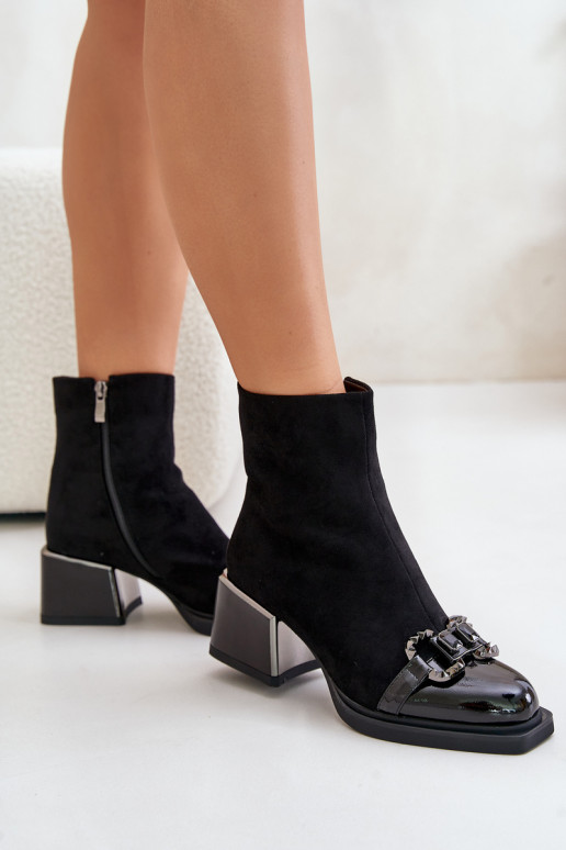 Elegant Women's Heeled Ankle Boots With Decoration Black MR880-127