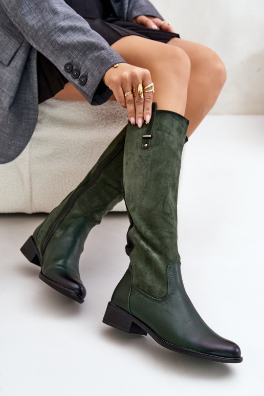 Women's Insulated Knee High Boots With Zipper Green Ivasira