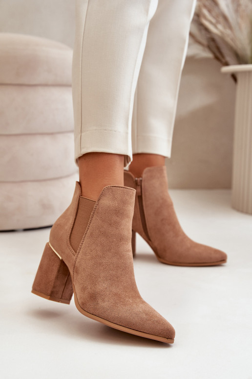 Eco Suede Ankle Boots With Heels Insulated Brown Daivine