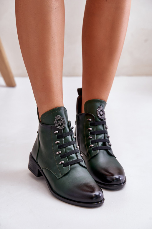 Low Insulated Ankle Boots with Zipper and Decoration Green Nevalia