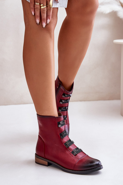 Warm Women's Ankle Boots with Zipper Burgundy Evalith