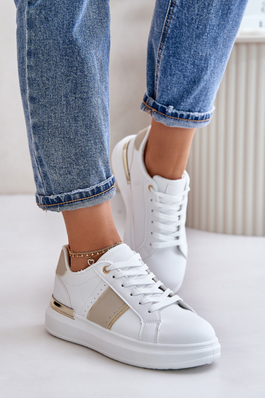 Fashionable Women's Sneakers On Platform Made Of Eco Leather Beige