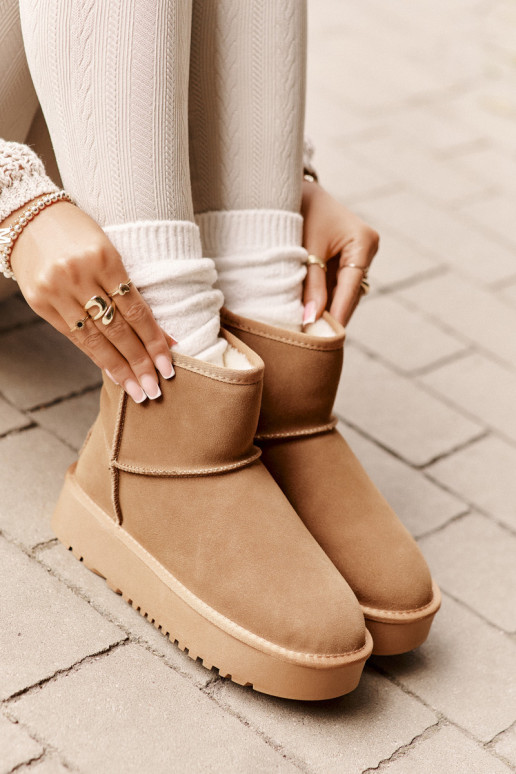 Women's Suede Snow Boots On Platform Above Ankle Camel Rianaella