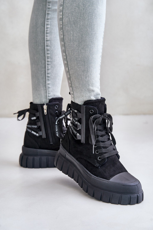 Women's Platform Boots With Decorative Lacing Black Edidda