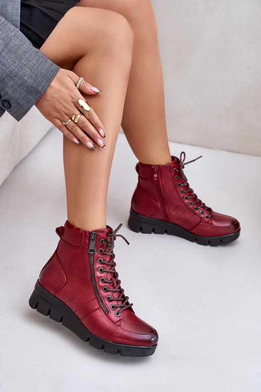 Light Warm Women's Ankle Boots On Platform And Wedge Burgundy Savindria