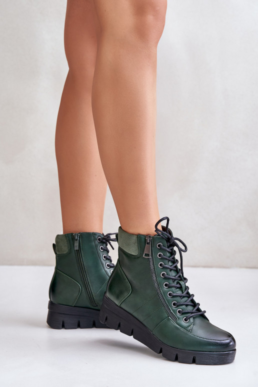 Light Insulated Women's Ankle Boots On Platform And Wedge Dark Green Savindria