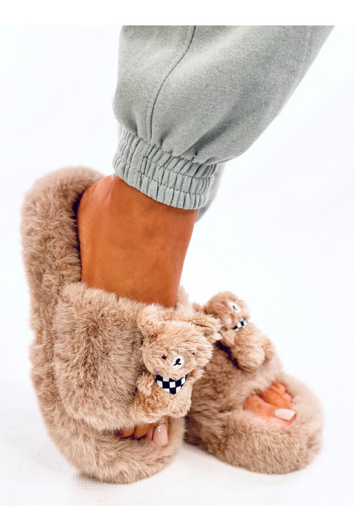 Slippers futrzane with teddy bears BANDO khaki colors