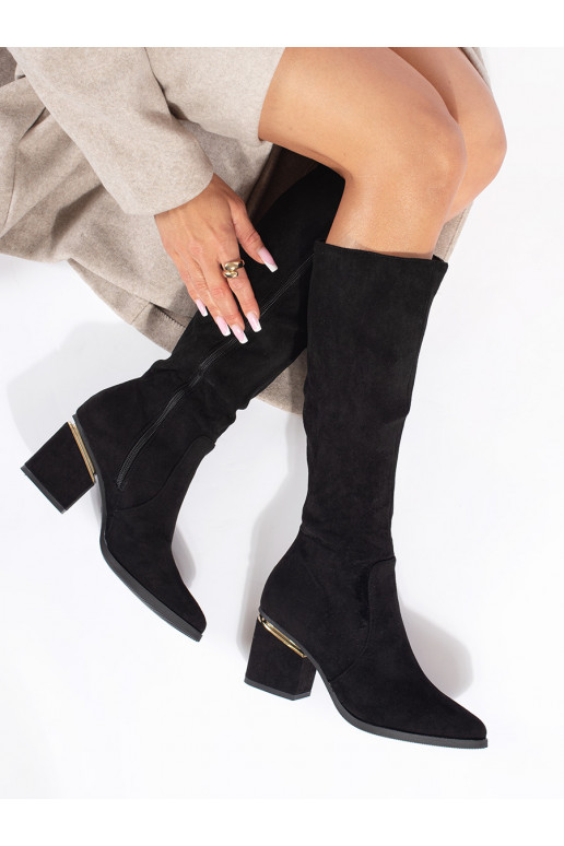 black of suede Women's boots on the heel