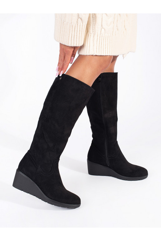 black of suede Women's boots on a wedge