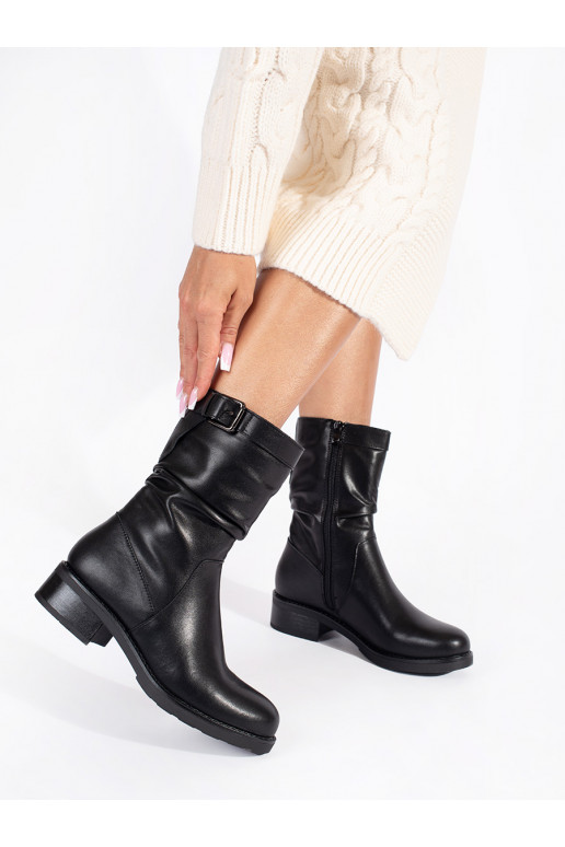 black leather insulated women's boots