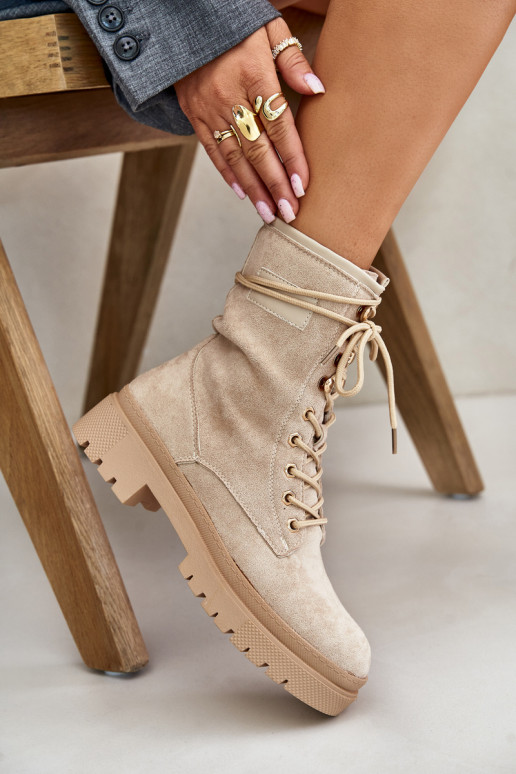 Women's Work Boots With Zipper Made Of Eco Suede Beige Savalann