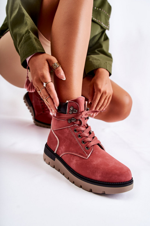 Leather Booties On The Platform Red Ressa