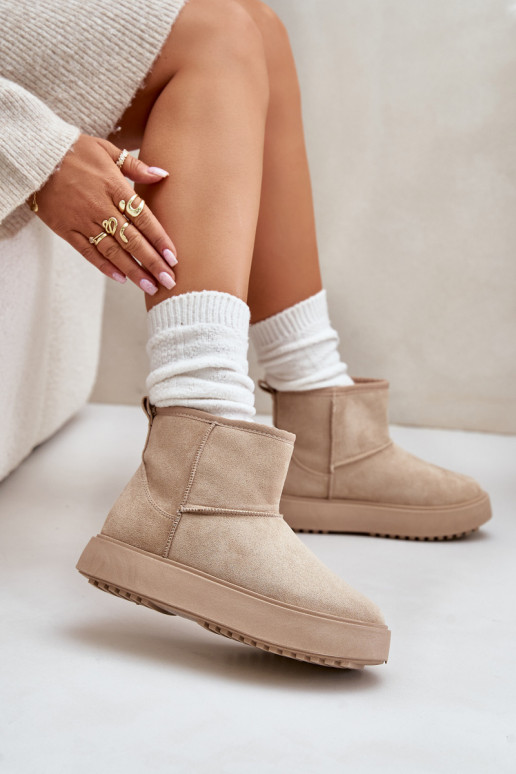 Women's Snow Boots On Platform Made Of Eco Suede Beige Atteria